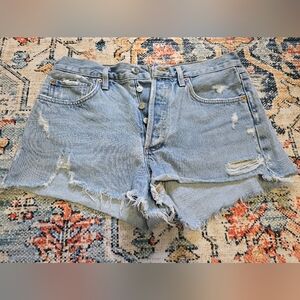 Agolde Distressed Light Blue Jean Shorts